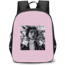 Pop Star Timothee Chalamet Backpack StudentPack - Timothee Chalamet Portrait Pink Background