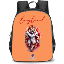 Rugby World Cup France 2023 England National Rugby Union Backpack StudentPack - Lion Standing On Orange Background