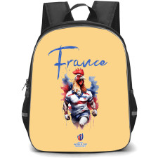 Rugby World Cup France 2023 French Rugby Federation Backpack StudentPack - Rooster Standing On Orange Background