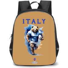 Rugby World Cup France 2023 Italy National Rugby Union Backpack StudentPack - Bear Running On Brown Background