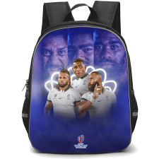 Rugby World Cup France 2023 Fiji National Rugby Union Backpack StudentPack - Players Portrait On Blue Background