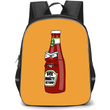 Rick And Morty Backpack StudentPack - Rick And Morty Ketchup Illustration Art On Orange Background