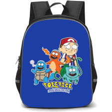 Rick And Morty Backpack StudentPack - Rick And Morty Pokerick Wubba Lubba Sticker On Blue Background