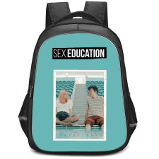 Sex Education Backpack StudentPack - Sex Education Maeve Wiley And Otis Milburn Polaroid On Cyan Background