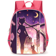 Sailor Moon Backpack StudentPack - Sailor Moon And Luna Standing Back On City Night Background