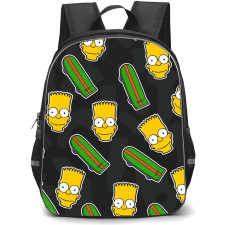 The Simpsons Bart Backpack StudentPack - Bart Avatar And Skateboard Pattern Art On Black Background