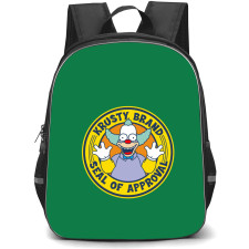 The Simpsons Krusty The Clown Backpack StudentPack - Krusty The Clown Seal Of Approval Logo On Green Backgrou9nd
