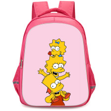 The Simpsons Backpack StudentPack - The Simpsons Siblings On Pink Background