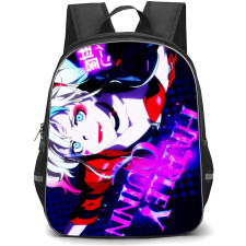Suicide Squad Isekai Harley Quinn Backpack StudentPack - Harley Quinn Happy Face Colorful Illustration On Pink Background