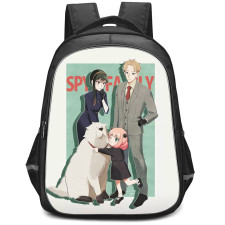 Spy X Family Backpack StudentPack - Spy X Family Loid Yor Anya And Bond Standing On Green Background