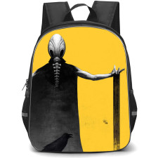 The Sandman Dream Backpack School Bag StudentPack - The Sandman Dream And Raven Grayscale Art On Yellow Background