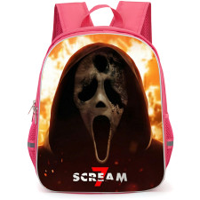 Scream 7 Ghostface Backpack School Bag StudentPack - Ghostface Portrait Series Poster Fire Burning Background