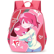 Sgt Frog Backpack School Bag StudentPack - Sgt Frog Natsumi Hinata And Kaporal Giroro Sketch Art On Pink Red Background