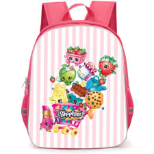 Shopkins Backpack School Bag StudentPack - Characters Cart Series Poster In Pink Stripe Background