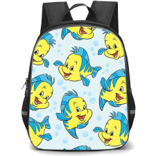 SkinnyDip Disney Backpack School Bag StudentPack - Disney x Skinnydip Flounder Little Mermaid Blue Ocean Cute Pattern Poster
