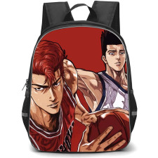 Slam Dunk Backpack StudentPack - Slam Dunk Sakuragi Hanamichi And Akira Sendoh Anime Art On Red Background