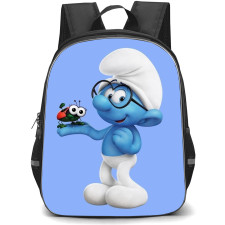 The Smurfs Brainy Smurf Backpack StudentPack - Brainy Holding Beetle Blue Background