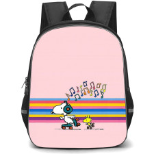 Snoopy School Backpack StudentPack - Woodstock And Snoopy Skating in Rainbow Background