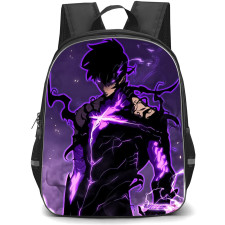 Solo Leveling Sung Jinwoo Backpack StudentPack - Sung Jinwoo Shadow Portrait Violet Background