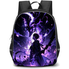 Solo Leveling Sung Jinwoo Backpack StudentPack - Sung Jinwoo Side Portrait Violet Background