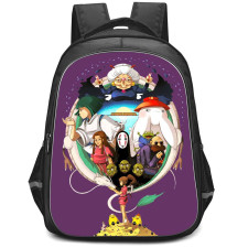 Spirited Away Backpack StudentPack - Spirited Away Illustration Art On Purple Background