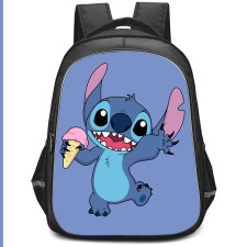 Lilo & Stitch Backpack StudentPack - Stitch Holding Ice Cream On Purple Background