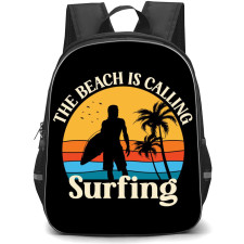 Surfing Backpack StudentPack - Surfing The Beach is Calling Silhouette Illustration Art On Black Background