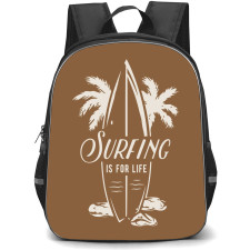 Surfing Backpack StudentPack - Surfing is For Life Vector Art On Brown Background