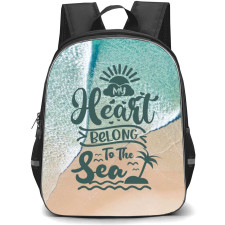 Surfing Backpack StudentPack - Surfing Quotes My Heart Belong To The Sea On Beach Background