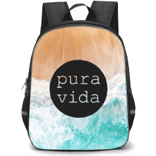 Surfing Pura Vida Backpack StudentPack - Surfing Pura Vida Round Logo On Beach Wave Background