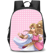 The Legend Of Zelda Princess Zelda Backpack StudentPack - Princess Zelda 3D On Pink Dotted Background