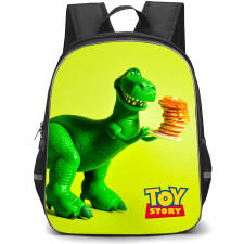 Toy Story Rex Head Backpack StudentPack - Rex Holding Pancake Neon Background