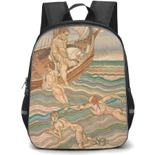 Tate Backpack School Bag StudentPack - Tate Historic Bathers Wave Pattern Art Poster