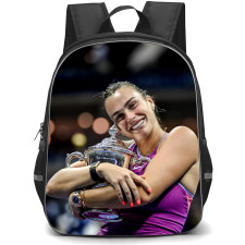 Aryna Sabalenka Backpack School Bag StudentPack - Aryna Sabalenka Hugging Trophy In Purple Shirt