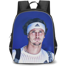 Alexander Zverev Backpack School Bag StudentPack - Alexander Zverev White Outfit Portrait in Blue Baclground