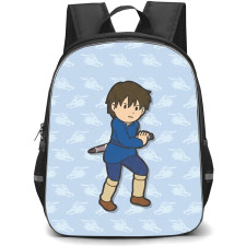 Tales of Earthsea Arren Backpack School Bag StudentPack - Arren Chibi Art On Dragon Pattern Art Background