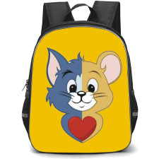Tom and Jerry Backpack StudentPack - Tom and Jerry Half Faces Portrait With Heart