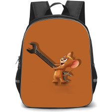 Tom and Jerry Jerry Backpack StudentPack - Jerry Holding Wrench Brown Background