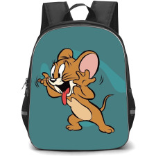 Tom and Jerry Jerry Backpack StudentPack - Jerry Silly Face Tongue Out Blue Green Background