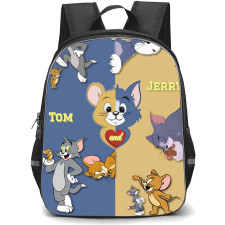 Tom and Jerry Backpack StudentPack - Tom and Jerry Poses Portrait Gray Yellow Background