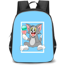 Tom and Jerry Tom Backpack StudentPack - Tom Happy Holding Ice Cream Light Blue Background
