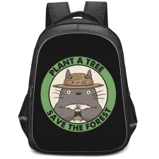 My Neighbor Totoro Backpack StudentPack - My Neighbor Totoro Plant A Tree Save The Forest Logo On Black Background