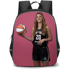 WNBA Sabrina Ionescu Backpack StudentPack - Sabrina Ionescu Holing Basketball On Pink Background