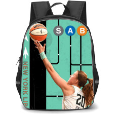 WNBA Sabrina Ionescu Backpack StudentPack - Sabrina Ionescu NY Liberty Shooting On Cyan Background