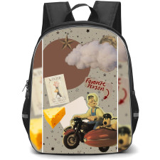 Wallace and Gromit Backpack StudentPack - Wallace and Gromit Riding Motorbike On Star Pattern Background