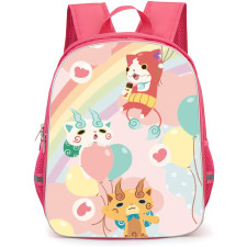Yo-Kai Watch Backpack StudentPack - Yo-Kai Watch Character Holding Balloon Cartoon Art On Pink Background