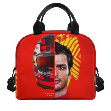 F1 Formula One Carlos Sainz Lunch Box - Carlos Sainz Half Face Essere Ferrari Poster Red Background