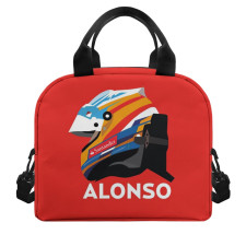 F1 Formula One Fernando Alonso Lunch Box - Fernando Alonso Helmet On Red Background