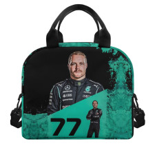 F1 Formula One Valtteri Bottas Lunch Box - Valtteri Bottas 77 Portrait On Black Cyan Background