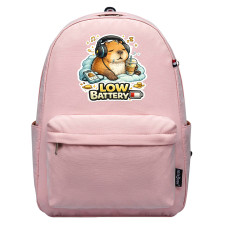 Capabara Low Battery Text Quote Backpack School Bag - Superpack Plus Pink